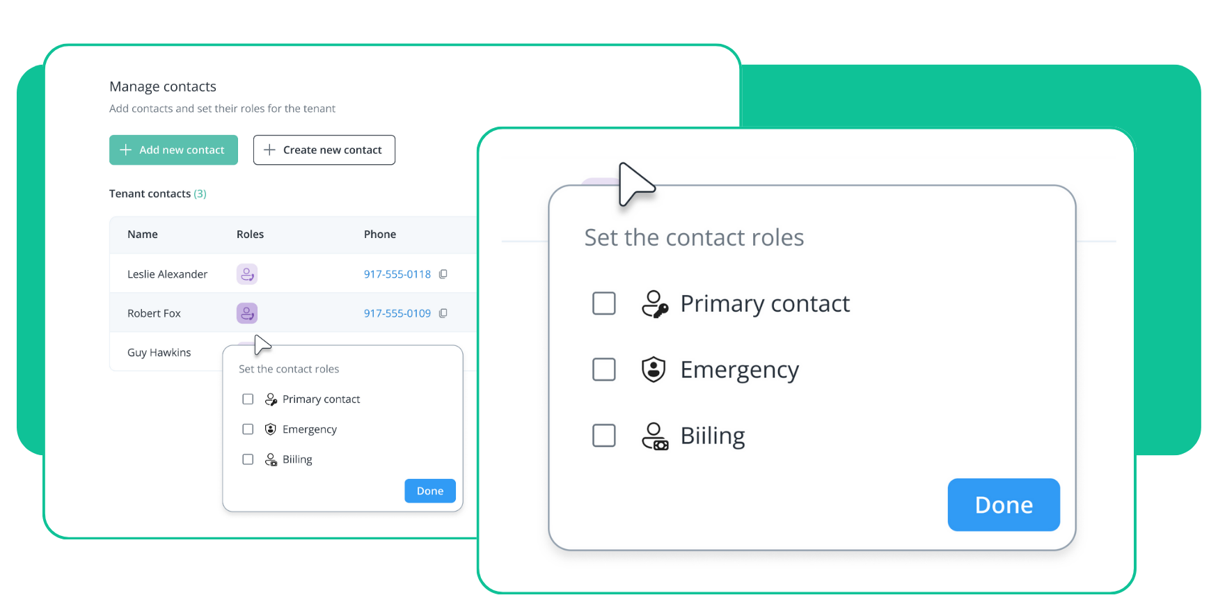 A screenshot showing how you can assign roles to your contacts